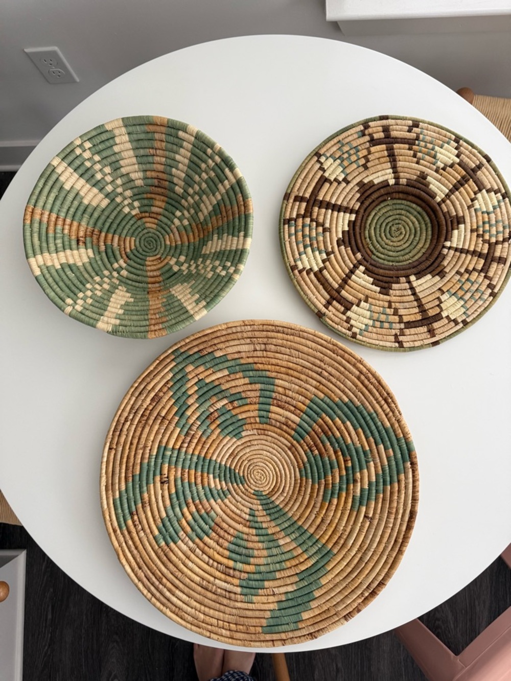 Anthropologie Handwoven Decorative Seagrass Wall Basket - Green & Natural